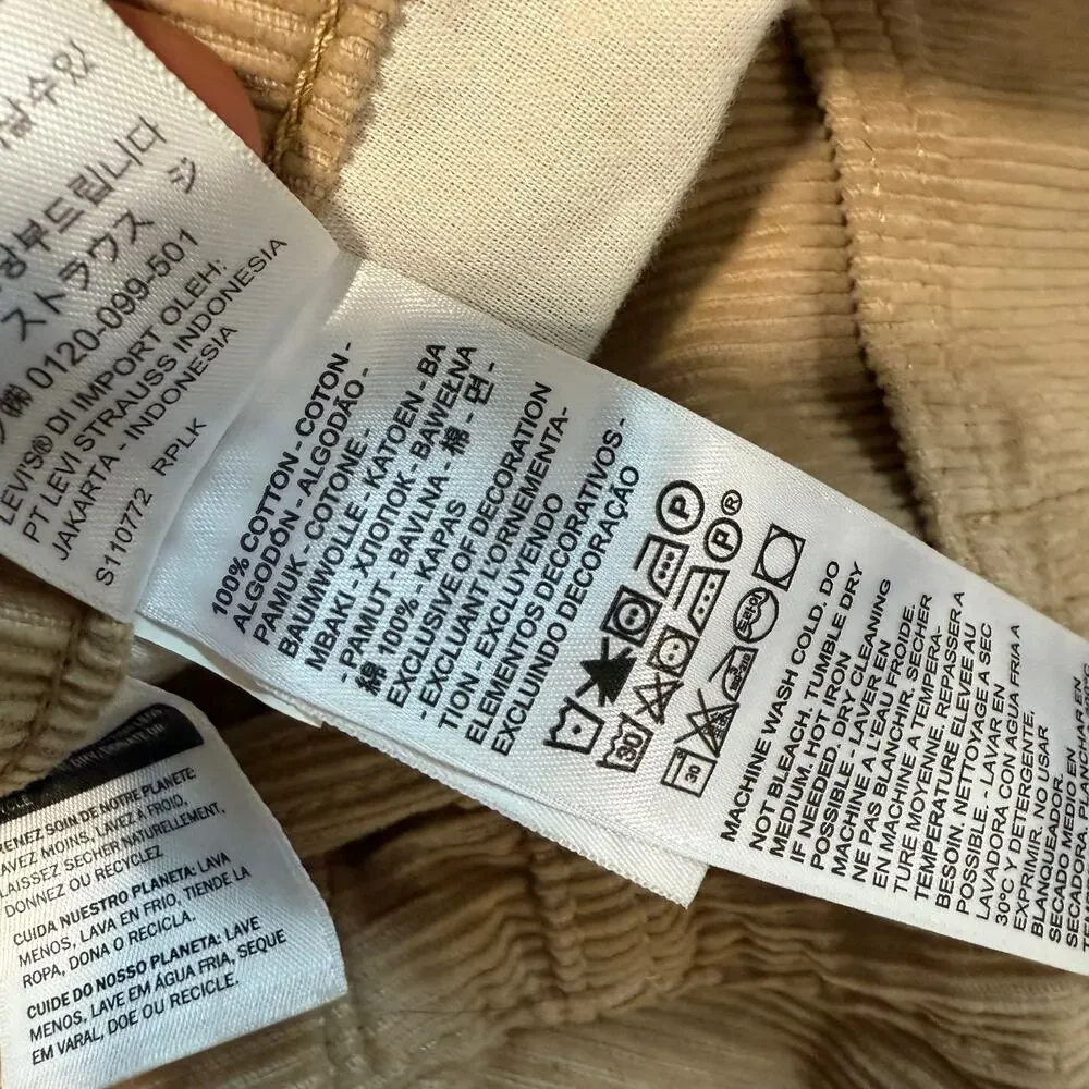 Levi's Women's '94 Baggy Corduroy Pants High Rise Straight‎ Leg Tan 30 - Picture 8 of 8